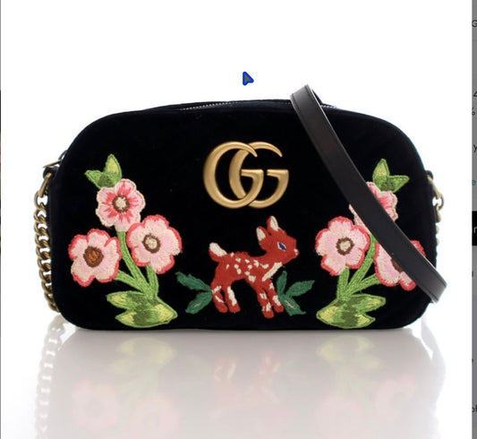 Pre-Owned Gucci Small Velvet Gucci Marmont Bag